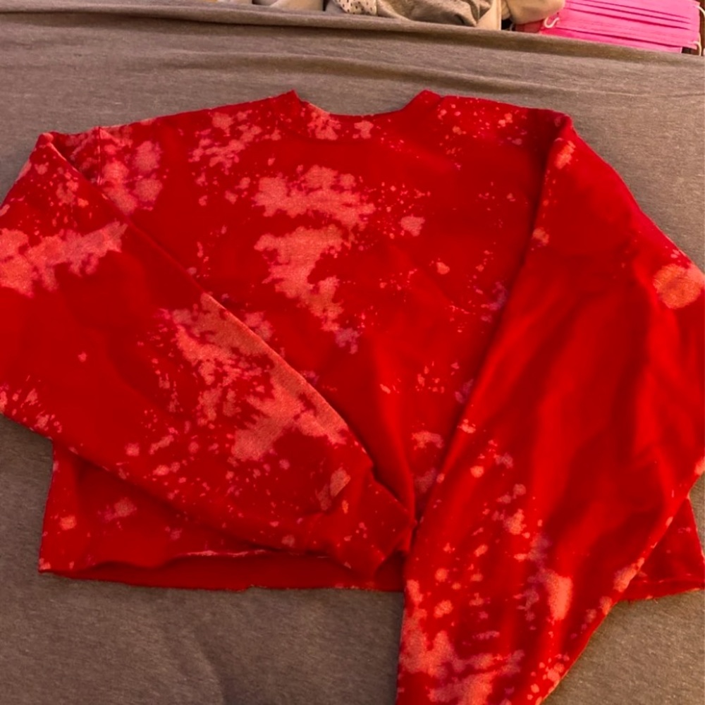 red bleached cropped hoodie